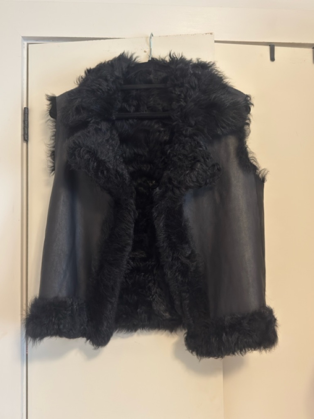 AllSaints Black Faux Shearling Trim Leather Vest
